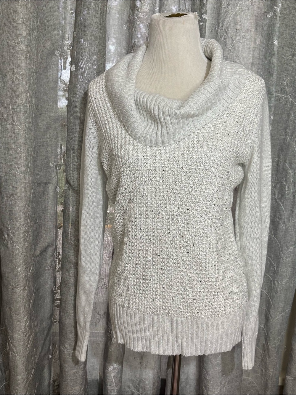 Women's Cream Cowl Neck Knit Sweater